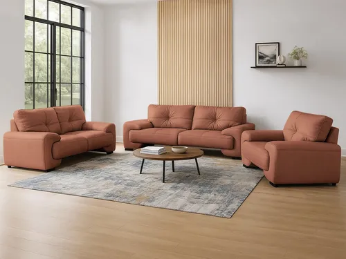 Beautysofa Sitzgarnitur Dunkelorange, 225x88x98 cm - Vielseitige Wohnzimmergarnitur aus hochwertigem Kunstleder, bestehend aus einem 3-Sitzer, einem 2-Sitzer und einem stilvollen Sessel. Ideal für modernen Komfort und elegantes Design in Ihrem Wohnraum.