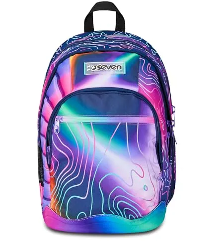 Seven Schulrucksack Dual, Schulranzen für Schule, Freizeit, Geräumige Schultasche für Teenager, Mädchen, Jungen, Gepolsterter Schulranzen; mit Laptopfach, Mehrfarbig