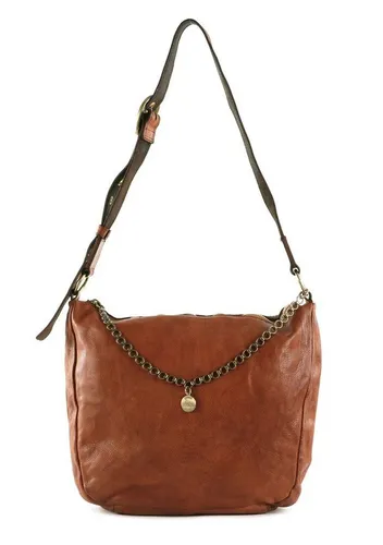 Campomaggi Schultertasche mit Dekokette - Elegante CAMPOMAGGI Schultertasche aus hochwertigem Rindsleder, ideal für den Alltag. Mit geräumigem Hauptfach, Zipper und modischem Vintage-Look. Verstellbarer Schulterriemen für optimalen Tragekomfort.