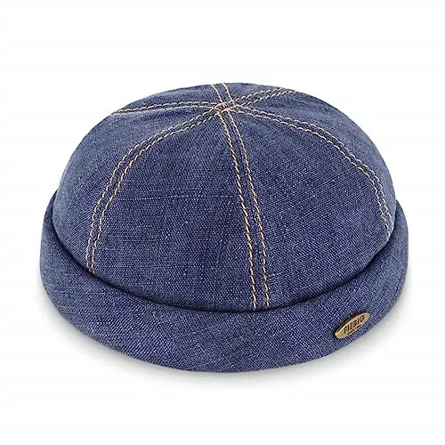 fiebig Dockermütze Leinen | Dockercap mit Rollrand | Fischermütze mit Baumwollfutter (61-XL, Jeansblau)