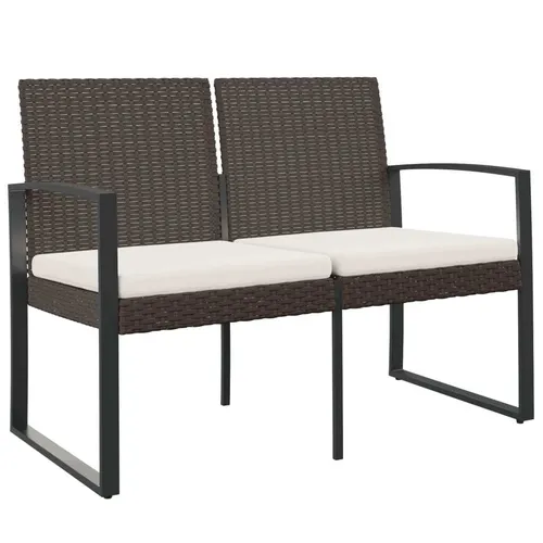 Gartenbank 2-Sitzer mit Kissen Braun PP-Rattan von vidaXL