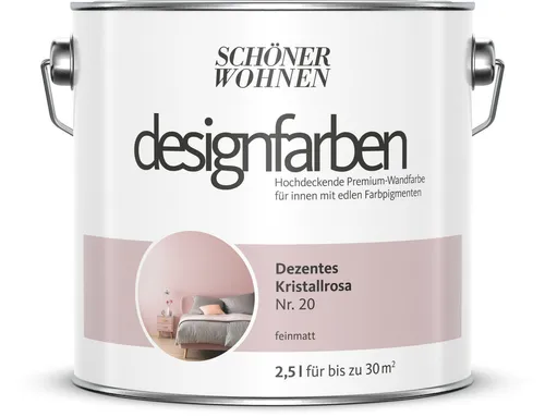 Wandfarbe Designfarbe Rosa - Dezentes Kristallrosa von Schöner Wohnen, 2,5L - Farben für den Innenbereich, UV-beständig und farbecht. Ideal für alle Zimmer mit einer Abdeckung von 21-30 m². Perfekt für ein stilvolles Wohnambiente.