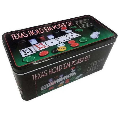 Texas Hold'Em Poker-Set - Komplettes Poker-Set in einer praktischen Aufbewahrungsdose mit 200 professionellen Chips und allem Zubehör für spannende Spielabende.