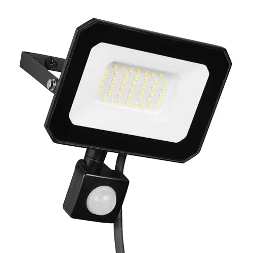 Wandleuchte LED mit Bewegungssensor, Aluminium schwarz matt IP44 - Wandleuchte für Außenbereiche mit integriertem Dämmerungs- und Bewegungssensor. Helle 2800 Lumen und verstellbarer Leuchtenkopf sorgen für optimale Sicherheit und Energieersparnis.