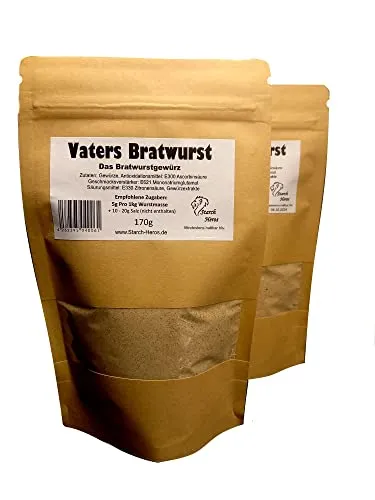 Vaters Bratwurst, DAS Bratwurstgewürz, 170 gr, Exklusiv von Starch Heros im wiederverschließbaren Aromapack! Schmackhafte Würze für die eigene Bratwurst!