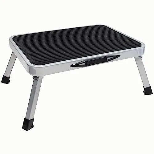 Trittstuffe Wohnwagen Wohnmobil Klappbar mit Tragegriff 38x26cm - 1-Stufig 17cm hoch - 150kg Traglast - Einstieg Tritthilfe Tritthocker Stahl Tritt Stufe Camping Caravan Senioren