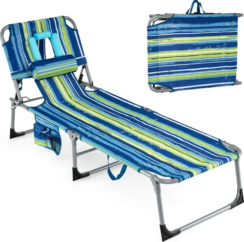 COSTWAY Klappbare Sonnenliege mit verstellbarer Rückenlehne und Seitentasche - Genießen Sie ultimativen Komfort mit dieser klappbaren Sonnenliege. Die 4-fach verstellbare Rückenlehne und praktische Öffnungen für Bauchlage machen sie zum idealen Begleiter für entspannte Tage im Freien.