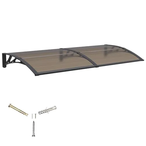 Vordach für Haustür,200x100cm Fenstervordach für Türen,Polycarbonat Pultvordach Überdachung für UV-,Regen- und Schneeschutz – Ideal für Veranda, Terrasse und Fenster