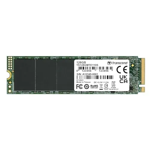 Transcend MTE110S 128GB NVMe PCIe Gen3 x4 SSD - Hochleistungs-SSD mit blitzschnellen Lese- und Schreibgeschwindigkeiten von bis zu 3300/2300 MB/s für optimierte Datenübertragung und verbessertes Gaming-Erlebnis. Ideal für effizientes Multitasking.