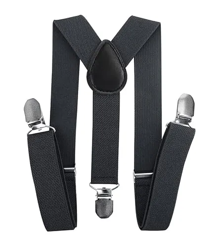 axy Kinder Jungen Hosenträger-Y Form breit 2,5 cm mit 3 Starken Clips, kombinierbar mit Fliege - Uni Farben HTK25-1 (für Jungen (7-12 Jahre alt), Dunkelgrau)