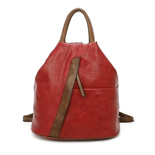 Damen Rucksack Tasche Schultertasche Leder Optik Daypack Backpack Handtasche Tagesrucksack Cityrucksack Rot