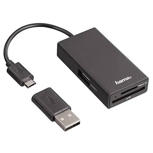 Hama OTG USB 2.0 Hub und Kartenleser für Smartphone/Tablet/Notebook/PC, kompatibel auch mit Windows 10, schwarz, 00054141