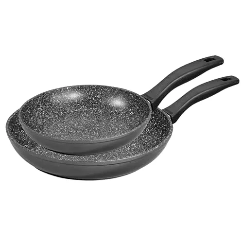 STONELINE Pfannenset 2-teilig, 20/26 cm - Pfannen für alle Herdarten, mit einzigartiger Steinpartikel-Beschichtung für fettfreies Braten und optimale Antihafteigenschaften. Leichte Reinigung dank Easy-Clean-Effekt und spülmaschinengeeignet.