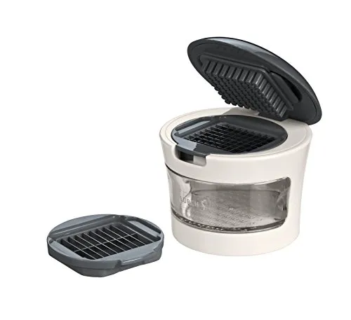 LURCH Knoblauchschneider steingrau/weiß - Küchenutensilien mit Auffangbehälter, ideal für müheloses und sauberes Hacken von Knoblauch.