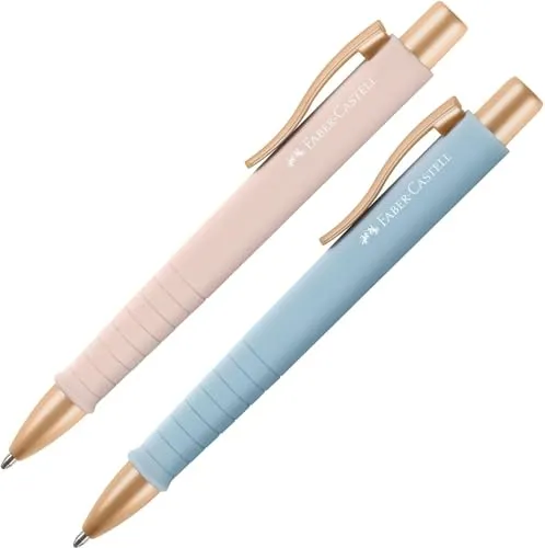 Faber-Castell 205092 - Kugelschreiber Poly Ball pale rose und sky blue, 2er Set, mit auswechselbarer XB Mine, dokumentenecht (Single, pale rose & sky blue)