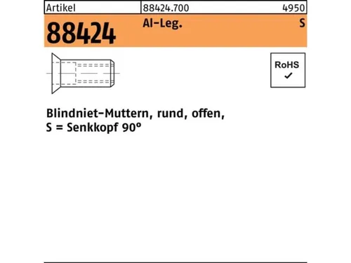 Blindniet-Muttern ART 88424 Alu-Leg. S M 10 - Baumaterial: Hochwertige Blindniet-Muttern aus Aluminium für zuverlässige Verbindungen, ideal für Metall- und Kunststoffanwendungen.