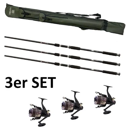 Carp Angelset 3 Ruten 3 Freilaufrollen + Futteral Komplettset - Angelruten & Rollen Sets, hochwertiges Komplettset mit 3 Ruten und 3 Freilaufrollen, ideal für den ambitionierten Angler.