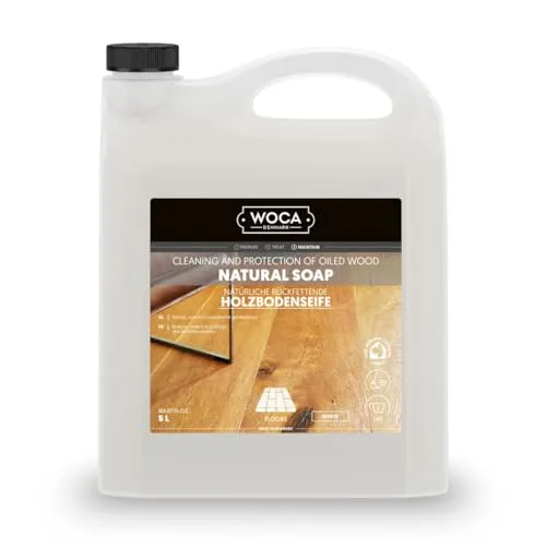 WOCA 511150A Holzbodenseife, weiß, 5 L - Baustoffe – Effektive Reinigung und Pflege für geölte, gewachste und geseifte Holzoberflächen mit rückfettender Wirkung, ideal für Fußböden und Möbel.
