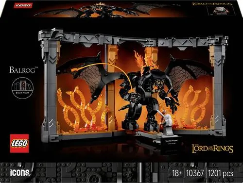 LEGO ICONS Der Herr der Ringe: Balrog Bücherstütze 10367 - LEGO ICONS Bücherstütze für Fans von J.R.R. Tolkien, zeigt die epische Szene zwischen Gandalf und dem Balrog. Ideal als dekorativer Blickfang und Sammlerstück für jedes Regal.