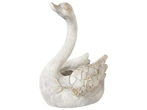 Beliani Dekofigur Schwan Leichtbeton weiß 40 cm Outdoor Gartendeko Dekoration Gruffy