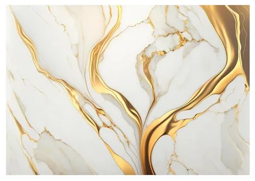 Fototapete Marmor Gold Grau Abstrakt - 368x254 cm - Stilvolle Vliestapete für Wohnzimmer und Schlafzimmer, mit einzigartiger Marmoroptik und einfacher Montage ohne Einweichzeit. Robustes, umweltfreundliches Material für langlebige Farben.