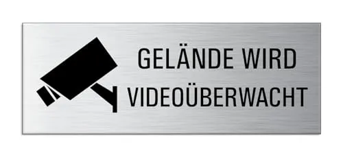 Schild Gelände wird videoüberwacht 17,5 x 6,5 cm Videoüberwachung Aluminium Edelstahloptik selbstklebend 53390-K