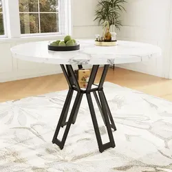 MODFU Runder Esstisch mit schwarzen Beinen – Eleganter Küchentisch für 4 Personen - Vielseitiger runder Esstisch in schickem Weiß mit stabilen Metallbeinen. Ideal für verschiedene Einrichtungsstile und mit anpassbaren Füßen für optimale Stabilität – perfekt für den täglichen Gebrauch.