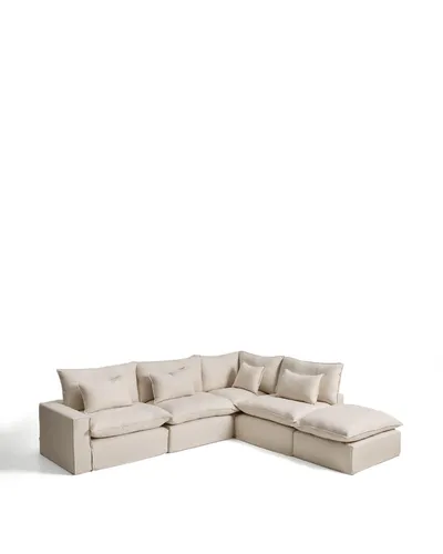 Anarela Modulares 6-Sitzer-Ecksofa – Beige - Modernes modulares 6-Sitzer-Ecksofa aus Leinen und Viskose, ideal für gemütliche Abende. Hohe Stabilität mit einer Maximalbelastung von 650 kg, perfekt für Ihr Zuhause.