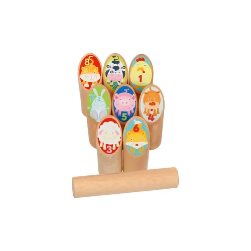 Wooden Viking Game Animals Kubb – Goki - Gartenspiele: Goki Wikinger Tier Kubb im praktischen Baumwollbeutel für Outdoor-Spaß mit Freunden und Familie.