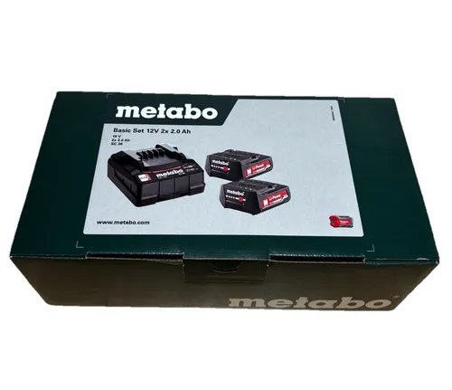 Metabo Basic-Set 12V 2 x 2.0Ah - Elektrowerkzeug-Akkus mit 2 leistungsstarken 2Ah Li-Ion Akkus und schnellem Ladegerät, ideal für handwerkliche Projekte und Heimwerker.
