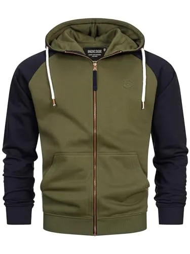Indicode Herren INPulko Kapuzensweatjacke | Hoodie Kapuzenpullover Pulli für Männer Army, S