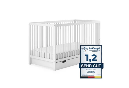 Ehrenkind Babybett PUR aus massivem Buchenholz, flexibel höhenverstellbar, Gitterbett, Kinderbett 9-Fach höhenverstellbar mit entnehmbaren Stangen Baby Bett