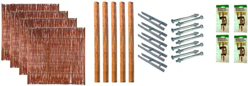 Tetzner & Jentzsch Weidenzaun Fontana 2 Set, 4 Elemente - Weidenzaun in Braun, aus verzinktem Stahl und Weidengeflecht, ideal für Garten und Grundstückseinfriedung, inklusive 5 Pfosten und Montagezubehör.