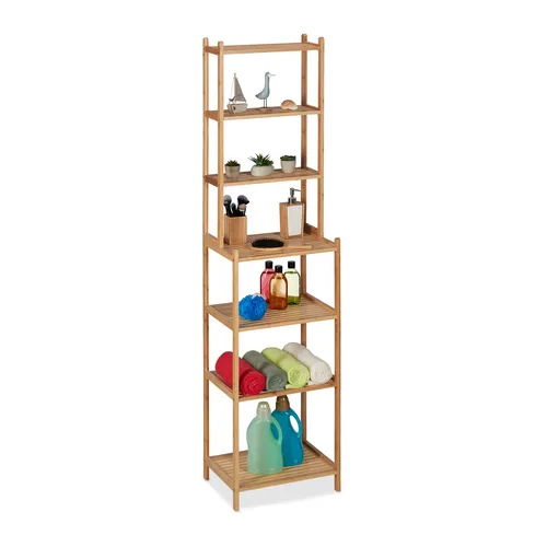 Badregal Stehregal mit 7 Ablagen aus Naturholz - Regal für Badezimmer und Küche, aus hochwertigem Bambus, freistehend und mit 7 Ablagen für optimale Aufbewahrung.