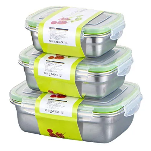Frischhaltedosen mit Deckel, aus Edelstahl, luftdicht, auslaufsicher, einfacher Schnappverschluss, fÃr die KÃche, 3 StÃck