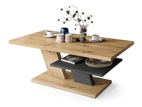 All4All Couchtisch Conte - Moderner Kaffeetisch mit Ablage - 110x60cm - Artisan Eiche + Anthrazit - Stylischer Couchtisch mit praktischem Regal für Ordnung und maximaler Funktionalität. Ideal für jedes Wohnzimmer, mit einfacher Montage und einer Tragfähigkeit von bis zu 25 kg.