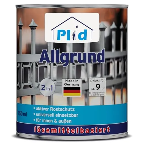 Plid® Allgrund weiß - Spezialgrundierung & universell anwendbar - überlackierbar - aktive Rostschutzpigmenten - schnelltrocknend - wetterbeständig - für innen & außen - Made in Germany 0,75l