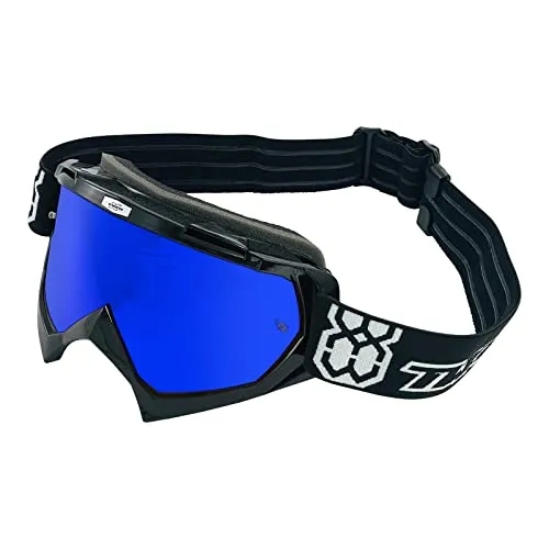 TWO-X Cross-Brille - Motocross-Goggle mit verspiegeltem blauen Glas - Kratzfeste Motorrad- Crosbrille Enduro & Downhill - Modell Race - Schwarz