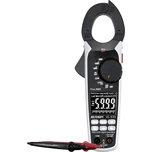 VOLTCRAFT VC-533 Stromzange digital - CAT III 600 V, 6000 Counts True RMS, 8 Messfunktionen inklusive Messstellenbeleuchtung