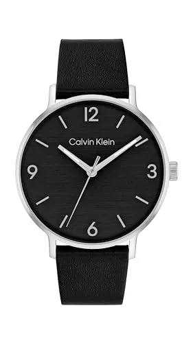 Calvin Klein Quarzuhr MODERN 25200437 - Elegante Herrenuhr mit schwarzem Lederarmband und mineralischem Glas, ideal für jeden Anlass und spritzwassergeschützt.