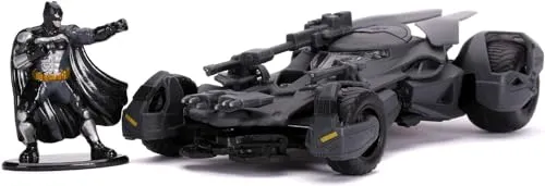 Jada Toys Batman Justice League Batmobile, Spielzeugauto aus Die-cast, Die-Cast, inkl. Batman Figur, Maßstab 1:32, grau