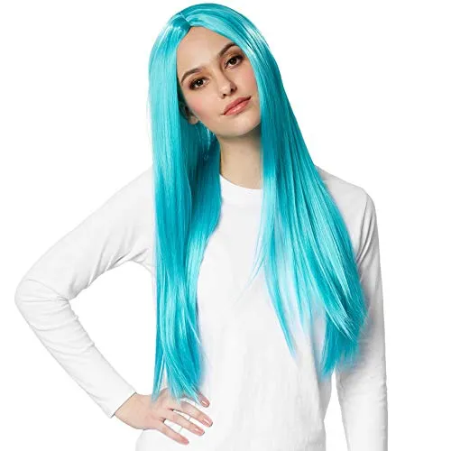dressforfun 901010 Damen Langhaar Perrücke, glatt, Kunsthaar, Cosplay Party Kostüm - diverse Farben - (Türkis | Nr. 303636)