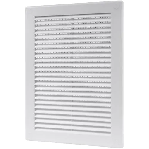 Vent Systems 180 x 250 mm Weiß Lüftungsabdeckung – Flache, Rechteckig Lüftungsschlitze – Integrierter Fliegengitter – HVAC-Lüftungsöffnungen für Badezimmer, Heimbüro - Lüftungsgitter/Abdeckung