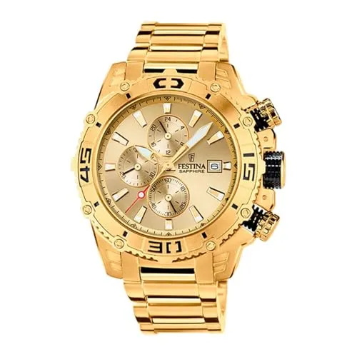 Festina Sportuhr F20492/1 - Hochwertige Armbanduhr für Herren mit goldenen Edelstahlarmband und 10 Bar Wasserdichtigkeit, ideal für Schwimmer und Sportler.