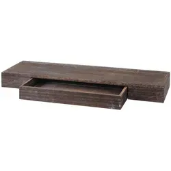 BERLINLODGE Wandregal | HxBxT 8x80x25cm | Schweberegal Wandboard Hängeregal Regal | Schublade Massiv-Holz | Braun | shabby