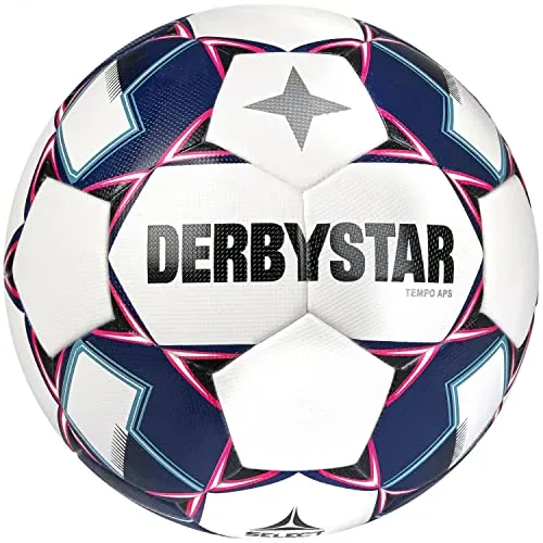 Derbystar Tempo Aps V22 Fußball Weiss Blau Pink 5 - Trainingsball mit weichem Ballkontakt und hervorragendem Sprungverhalten, ideal für intensives Training und lange Haltbarkeit.