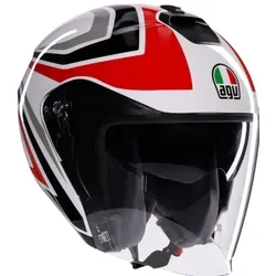 AGV Irides Tolosa Jethelm - Schwarz/Hellgrau/Rot - S - ECE 22.06-zugelassener Motorradhelm mit modernem Design, optimaler Belüftung und individuell anpassbaren Wangenpolstern für höchsten Komfort im Stadtverkehr.