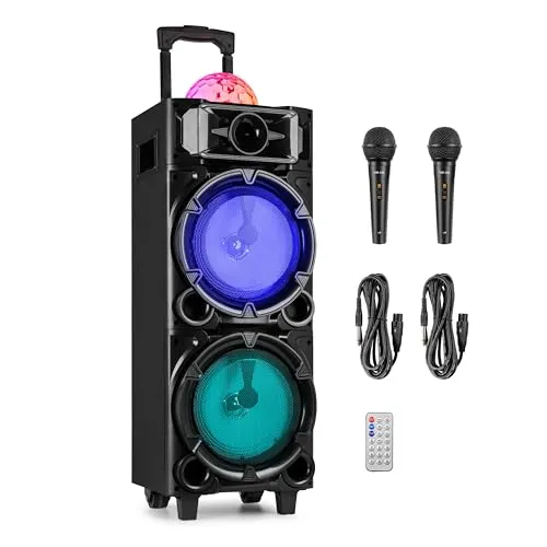 Fenton LIVE290 Karaoke Box, Musikbox Bluetooth – Karaoke Anlage mit 2 Mikrofonen – 300 Watt Bluetooth Lautsprecher Groß mit Lichtshow, 8