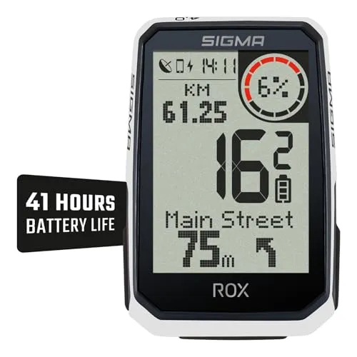 SIGMA ROX 4.0 Endurance White - Kabelloser Fahrradcomputer mit 41h Akkulaufzeit - Fahrradcomputer mit 30 Funktionen, GPS-Navigation und Re-Routing, ideal für lange Touren und E-Bike-Nutzer. Werkzeuglose Montage und wasserdicht (IPX7) für jedes Abenteuer.