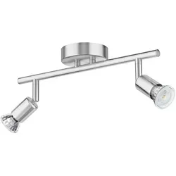 ledscom.de ledscom.de Deckenleuchte LUNARA, 2-flammig, Edelstahl, chrom matt, inkl. 2x LED GU10 Lampen (warmweiß, 10,8W, je 510lm, 45°)